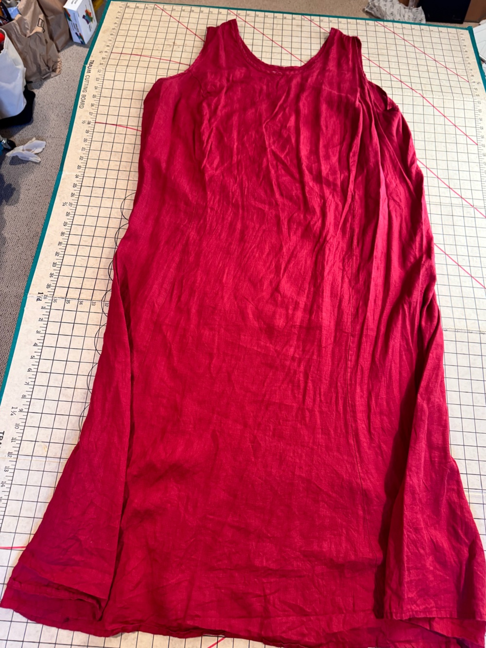 FLAX Brand 100 % Linen Cranberry Red Dress “Generous Sz 3G”